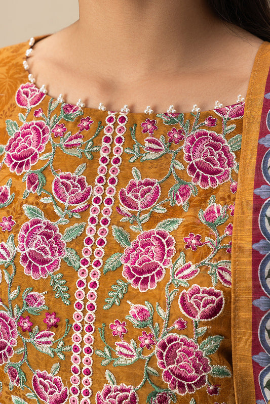 3 PIECE EMBROIDERED SLUB KHADDAR SUIT-MUSTARD BLOOM (UNSTITCHED)