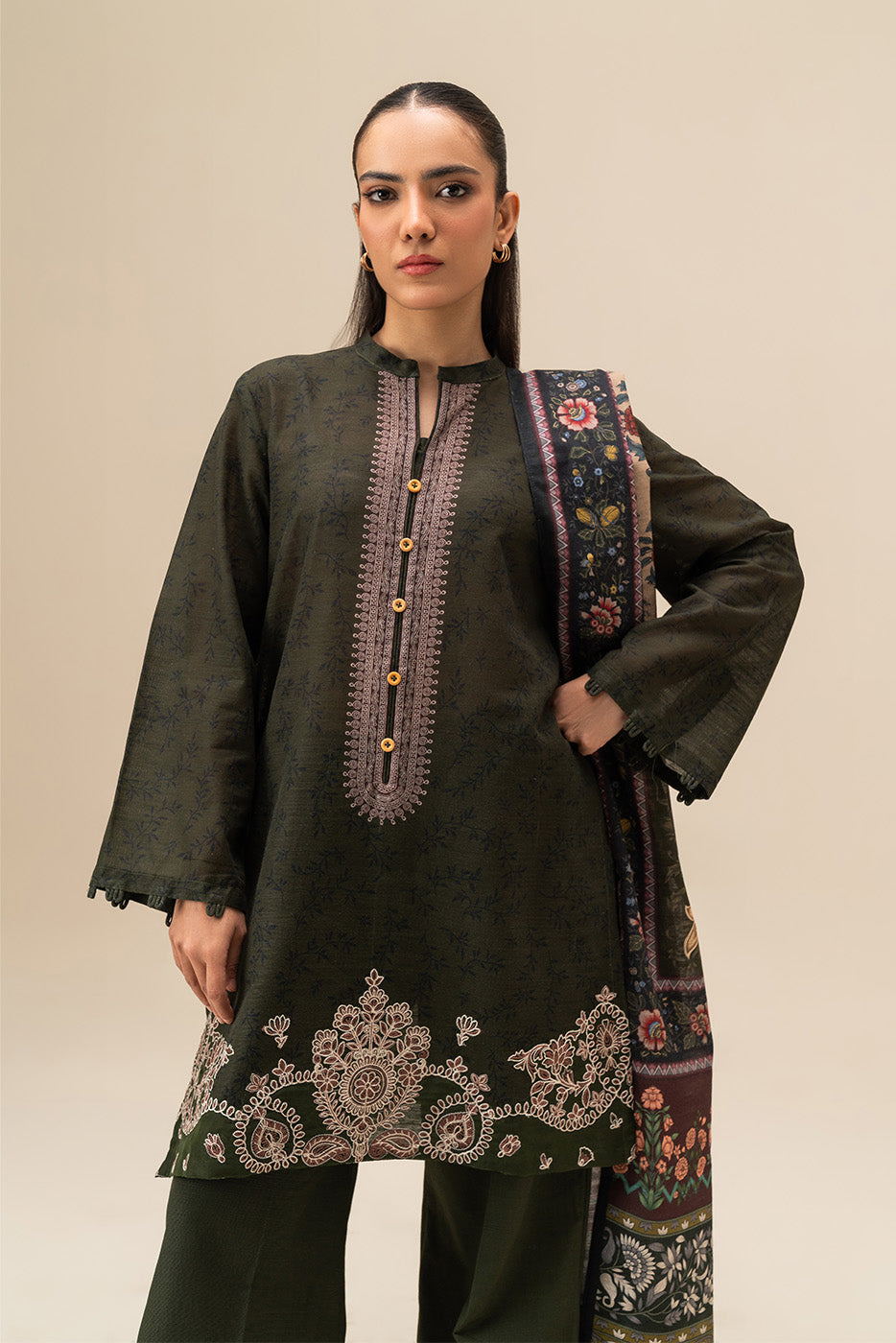 3 PIECE EMBROIDERED SLUB KHADDAR SUIT-JUNIPER BLISS (UNSTITCHED)