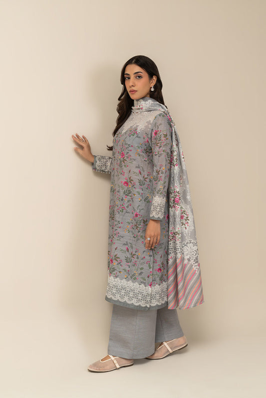 3 PIECE PRINTED SLUB KHADDAR SUIT-ASH BLOOM (UNSTITCHED)