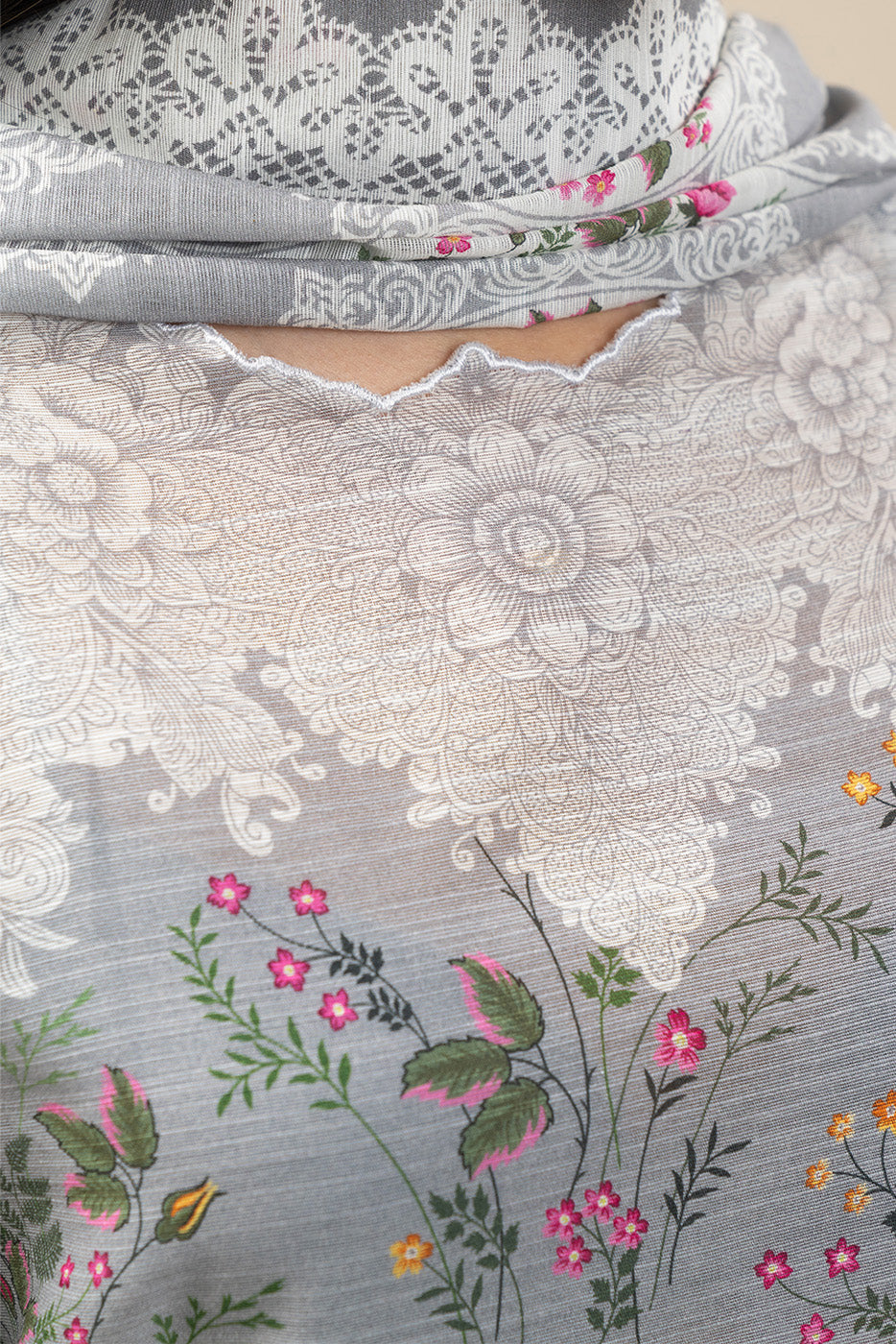 3 PIECE PRINTED SLUB KHADDAR SUIT-ASH BLOOM (UNSTITCHED)