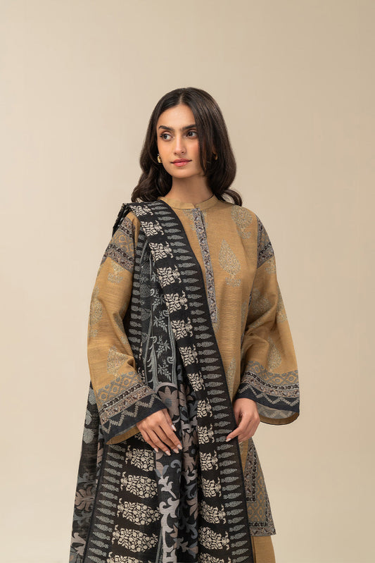 3 PIECE PRINTED SLUB KHADDAR SUIT-FLAXEN TINT (UNSTITCHED)