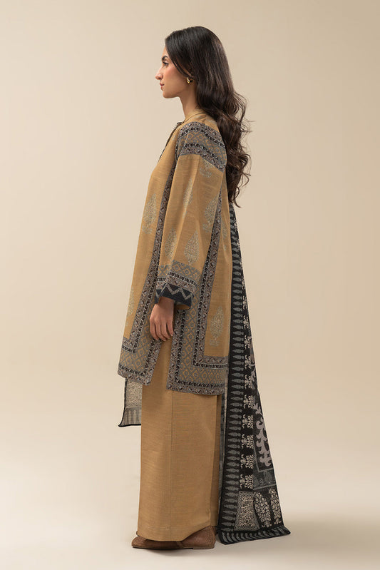 3 PIECE PRINTED SLUB KHADDAR SUIT-FLAXEN TINT (UNSTITCHED)