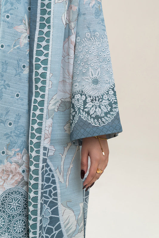 3 PIECE PRINTED SLUB KHADDAR SUIT-PALE MINT SUIT