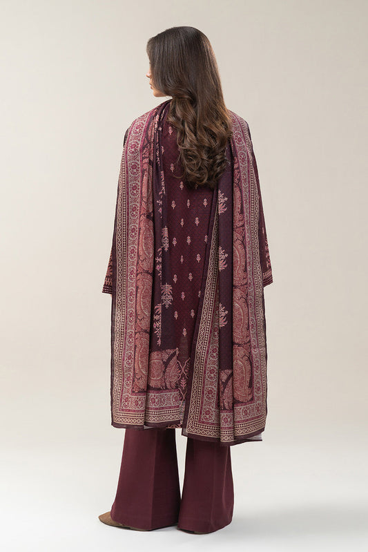 3 PIECE PRINTED SLUB KHADDAR SUIT-VINTAGE MAROON (UNSTITCHED)