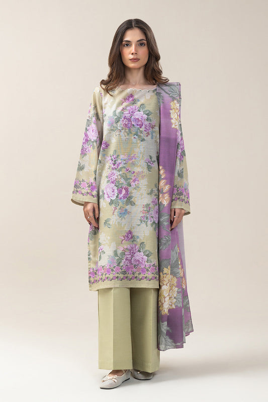 3 PIECE PRINTED SLUB KHADDAR SUIT-LAVENDER BLOOM (UNSTITCHED)