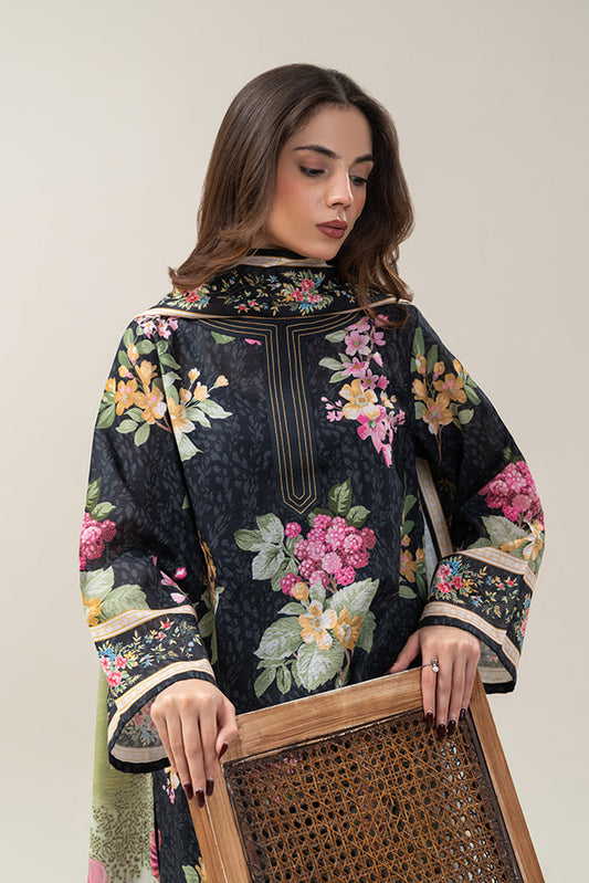3 PIECE PRINTED SLUB KHADDAR SUIT-FLORAL SLATE (UNSTITCHED)