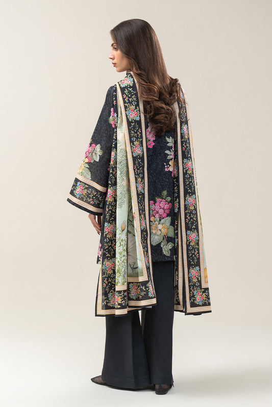 3 PIECE PRINTED SLUB KHADDAR SUIT-FLORAL SLATE (UNSTITCHED)