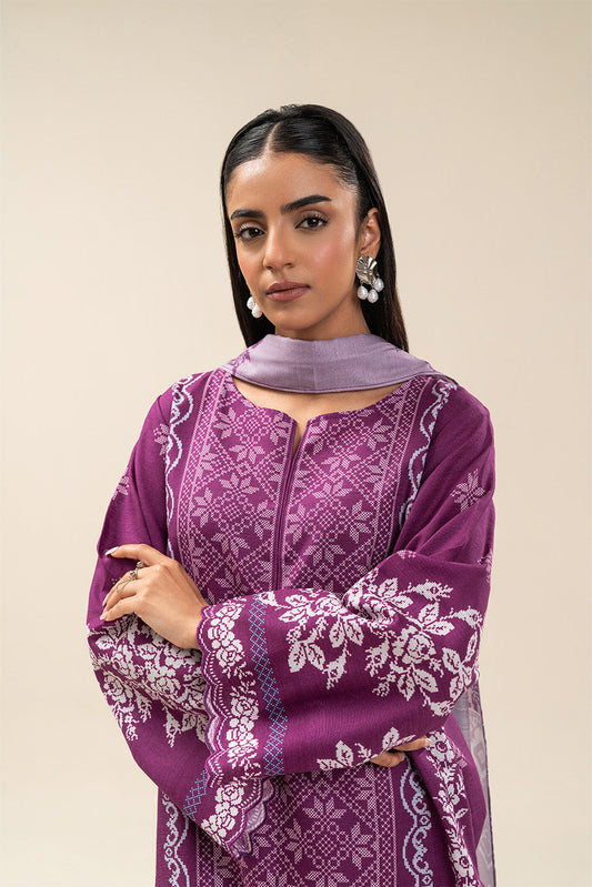 3 PIECE PRINTED SLUB KHADDAR SUIT-MAGENTA BLISS (UNSTITCHED)