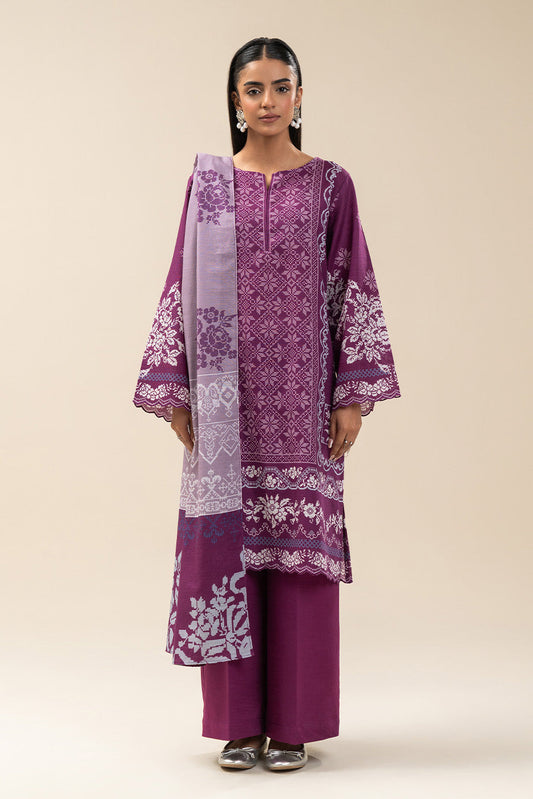 3 PIECE PRINTED SLUB KHADDAR SUIT-MAGENTA BLISS (UNSTITCHED)