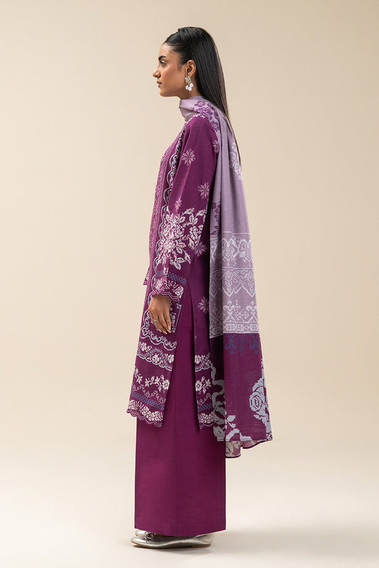 3 PIECE PRINTED SLUB KHADDAR SUIT-MAGENTA BLISS (UNSTITCHED)