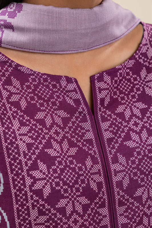 3 PIECE PRINTED SLUB KHADDAR SUIT-MAGENTA BLISS (UNSTITCHED)