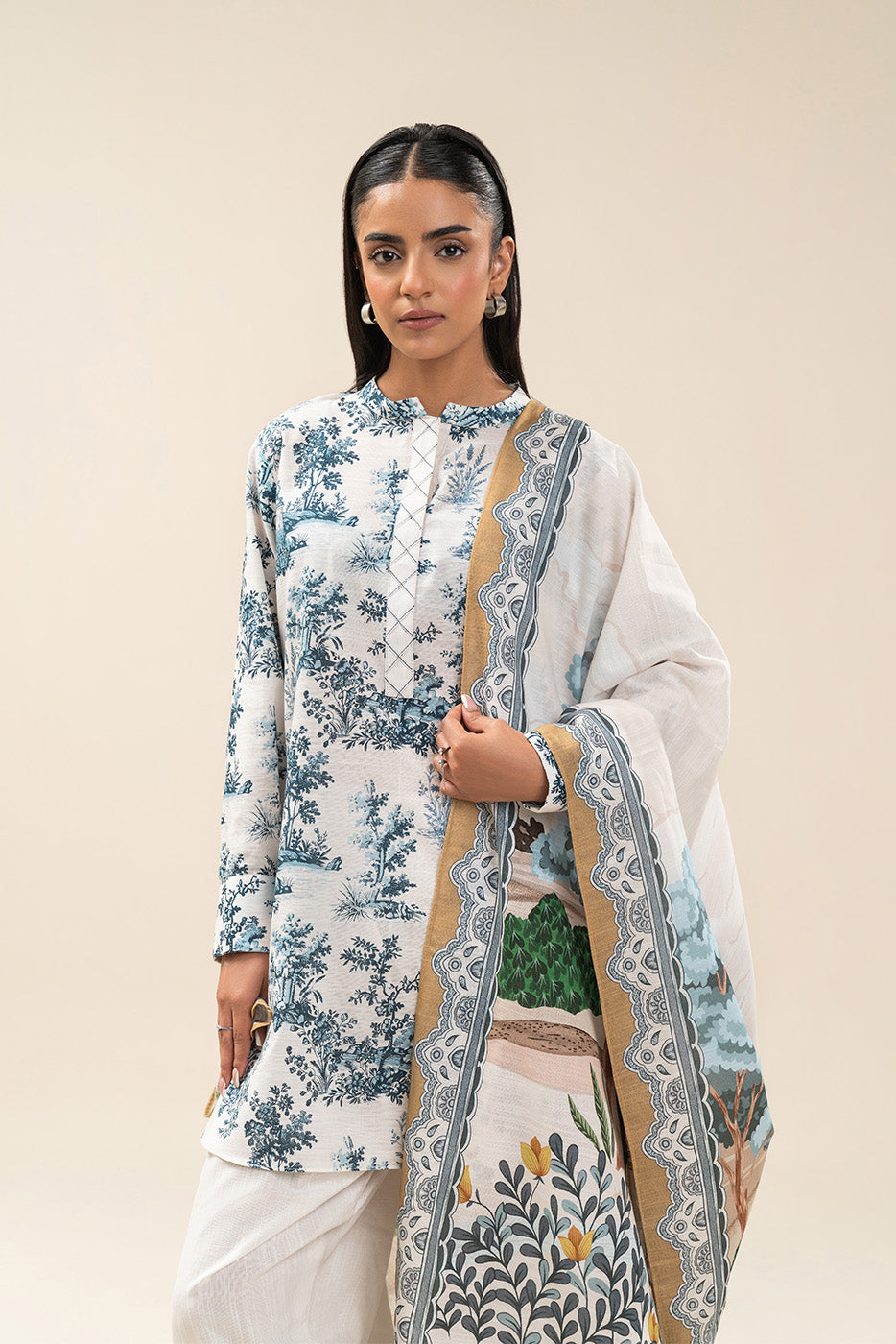2 PIECE PRINTED SLUB KHADDAR SUIT-WHIMSICAL TALE (UNSTITCHED)