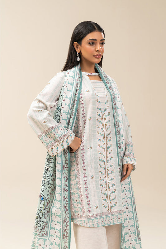 3 PIECE PRINTED SLUB KHADDAR SUIT-AURORAL LUSTRE (UNSTITCHED)