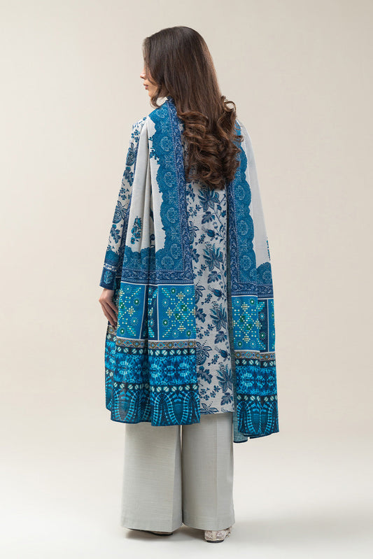 3 PIECE PRINTED SLUB KHADDAR SUIT-ANTIQUE BLUE (UNSTITCHED)