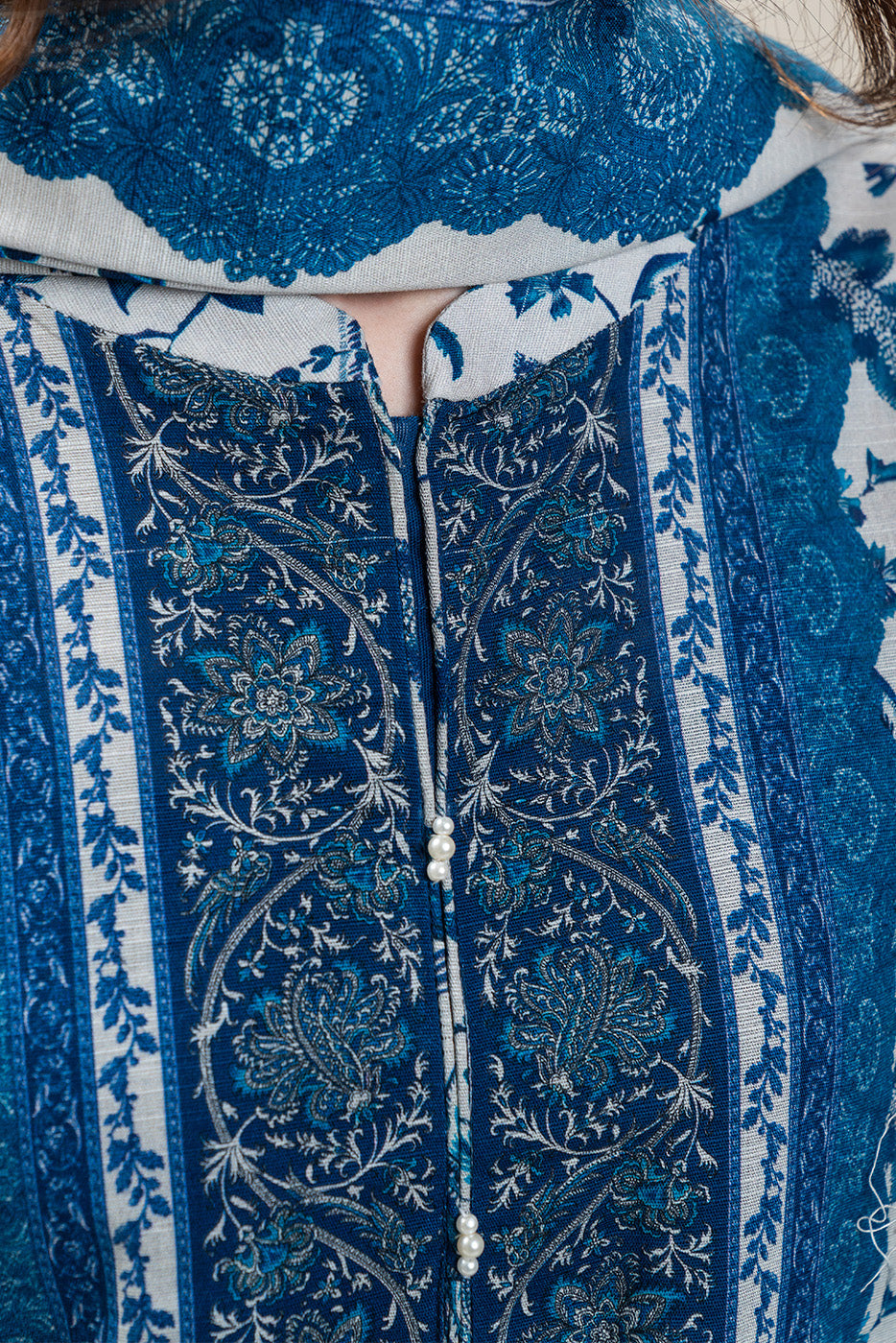 3 PIECE PRINTED SLUB KHADDAR SUIT-ANTIQUE BLUE (UNSTITCHED)