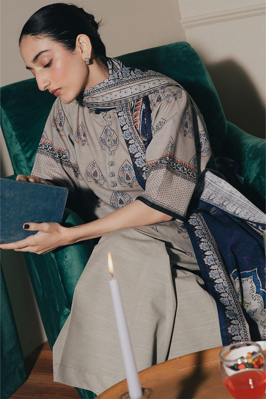 3 PIECE PRINTED SLUB KHADDAR SUIT-SAPPHIRE WHISPER (UNSTITCHED)