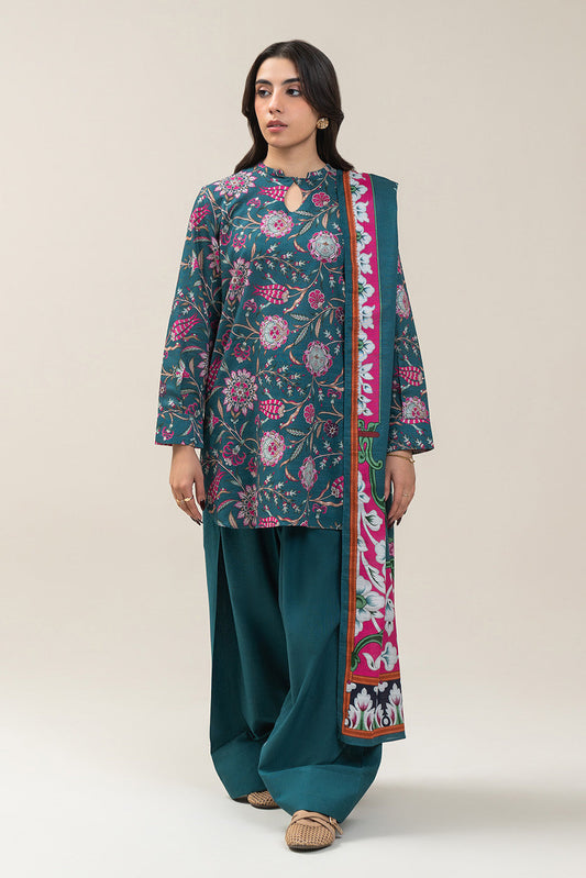 3 PIECE PRINTED SLUB KHADDAR SUIT-AEGEAN ORCHID SUIT