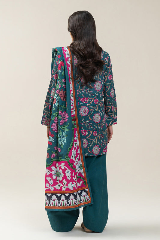 3 PIECE PRINTED SLUB KHADDAR SUIT-AEGEAN ORCHID SUIT