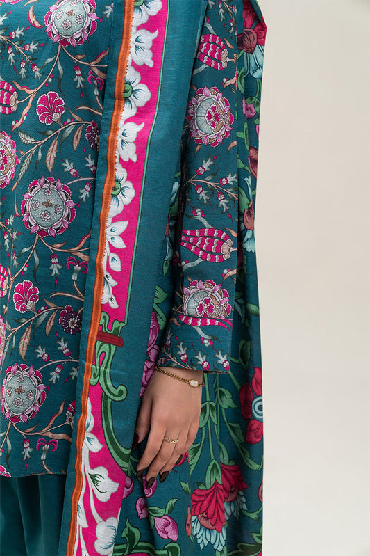 3 PIECE PRINTED SLUB KHADDAR SUIT-AEGEAN ORCHID SUIT