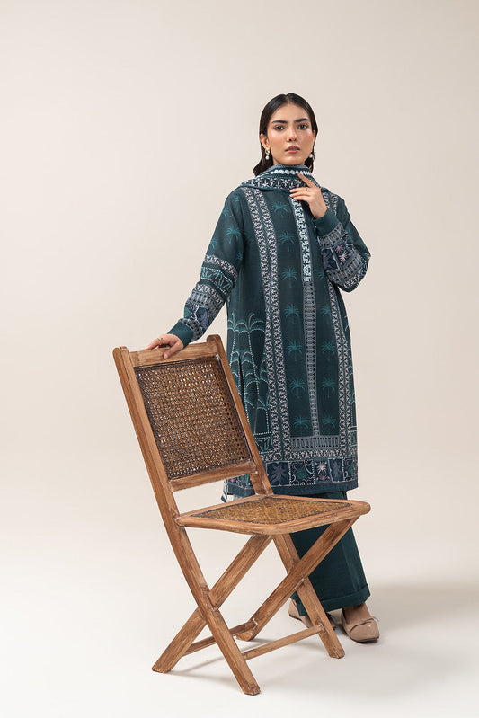 3 PIECE PRINTED SLUB KHADDAR SUIT-MIDNIGHT GREEN (UNSTITCHED)