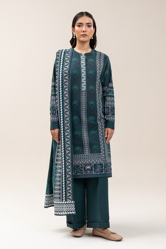 3 PIECE PRINTED SLUB KHADDAR SUIT-MIDNIGHT GREEN (UNSTITCHED)