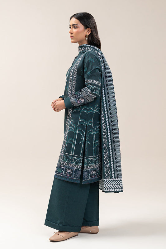 3 PIECE PRINTED SLUB KHADDAR SUIT-MIDNIGHT GREEN (UNSTITCHED)