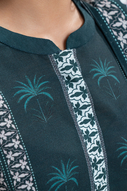 3 PIECE PRINTED SLUB KHADDAR SUIT-MIDNIGHT GREEN (UNSTITCHED)
