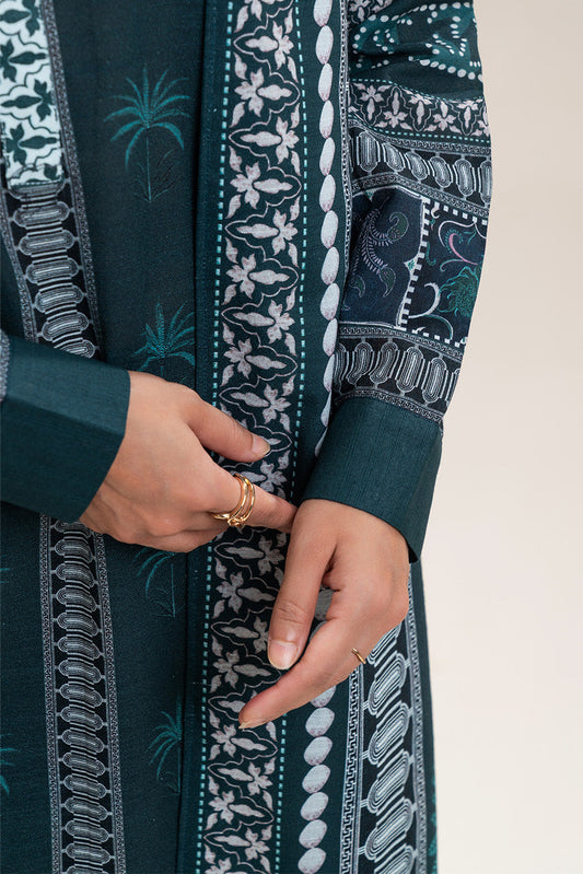 3 PIECE PRINTED SLUB KHADDAR SUIT-MIDNIGHT GREEN (UNSTITCHED)
