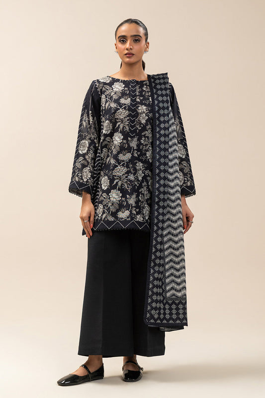 3 PIECE PRINTED SLUB KHADDAR SUIT-ASH GREY (UNSTITCHED)