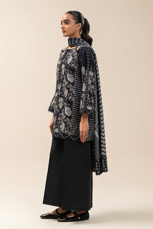 3 PIECE PRINTED SLUB KHADDAR SUIT-ASH GREY (UNSTITCHED)