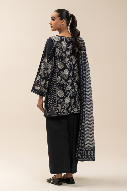 3 PIECE PRINTED SLUB KHADDAR SUIT-ASH GREY (UNSTITCHED)