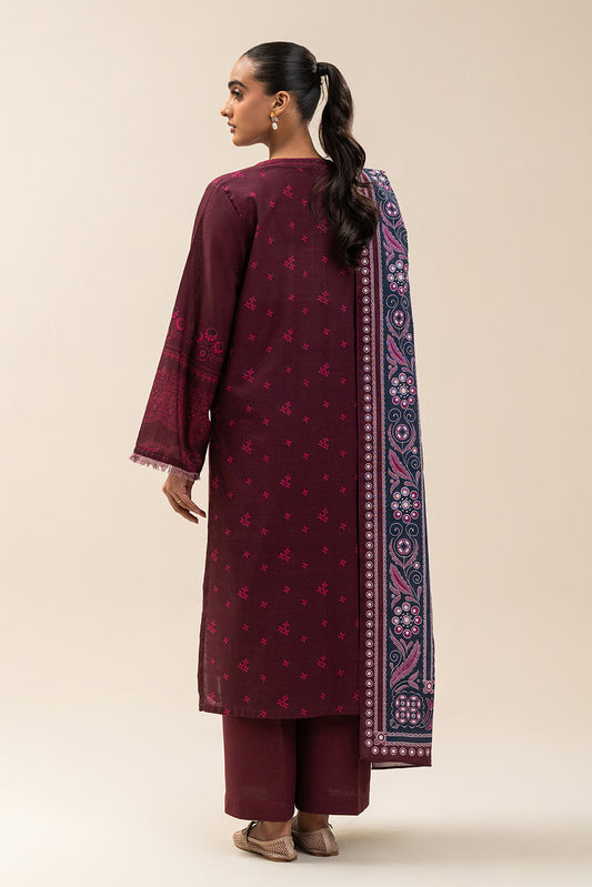 3 PIECE PRINTED SLUB KHADDAR SUIT-MYSTIC MAROON (UNSTITCHED)