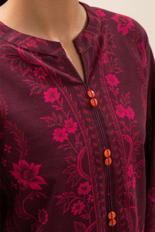 3 PIECE PRINTED SLUB KHADDAR SUIT-MYSTIC MAROON (UNSTITCHED)
