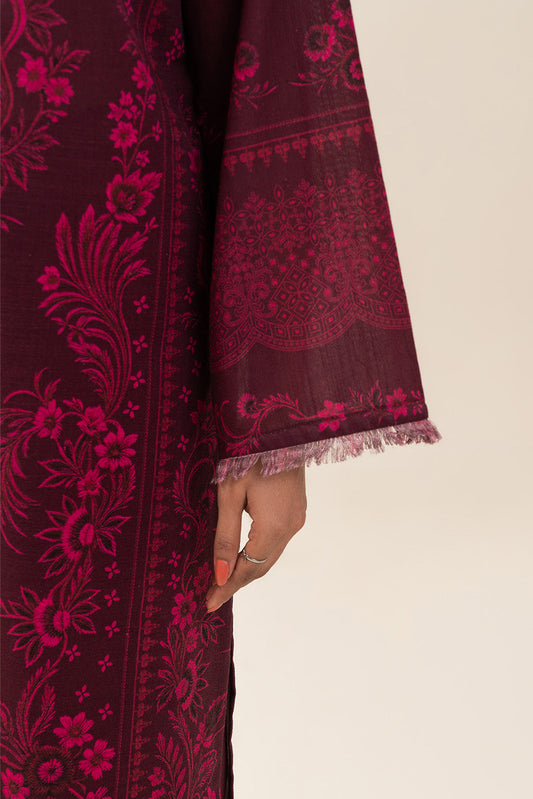 3 PIECE PRINTED SLUB KHADDAR SUIT-MYSTIC MAROON (UNSTITCHED)