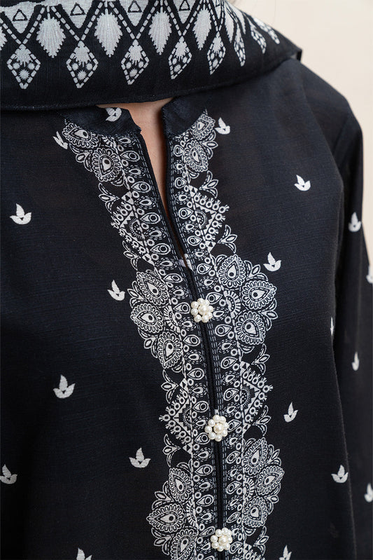 3 PIECE PRINTED SLUB KHADDAR SUIT-JADE DUSK