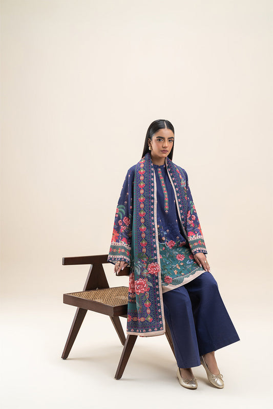 3 PIECE PRINTED SLUB KHADDAR SUIT-VIOLET ORCHID
