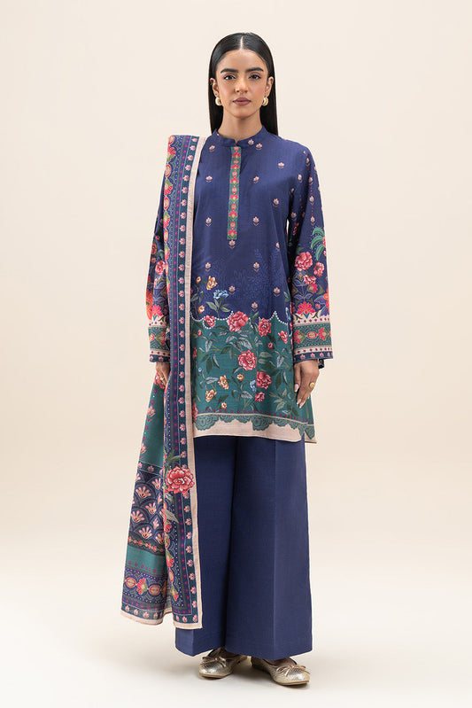 3 PIECE PRINTED SLUB KHADDAR SUIT-VIOLET ORCHID