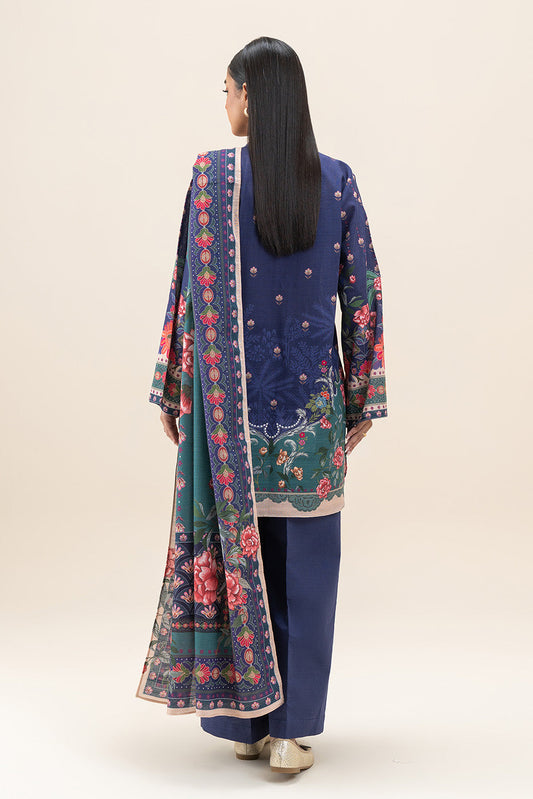 3 PIECE PRINTED SLUB KHADDAR SUIT-VIOLET ORCHID