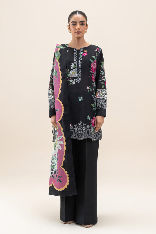 3 PIECE PRINTED SLUB KHADDAR SUIT-MYSTIC GLOOM