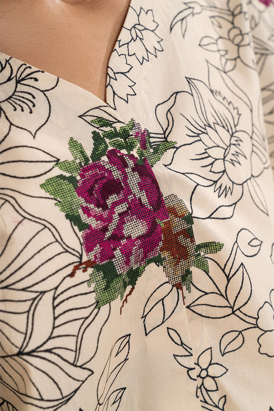 2 PIECE PRINTED CAMBRIC SUIT-BLOOMY WEFT (UNSTITCHED)