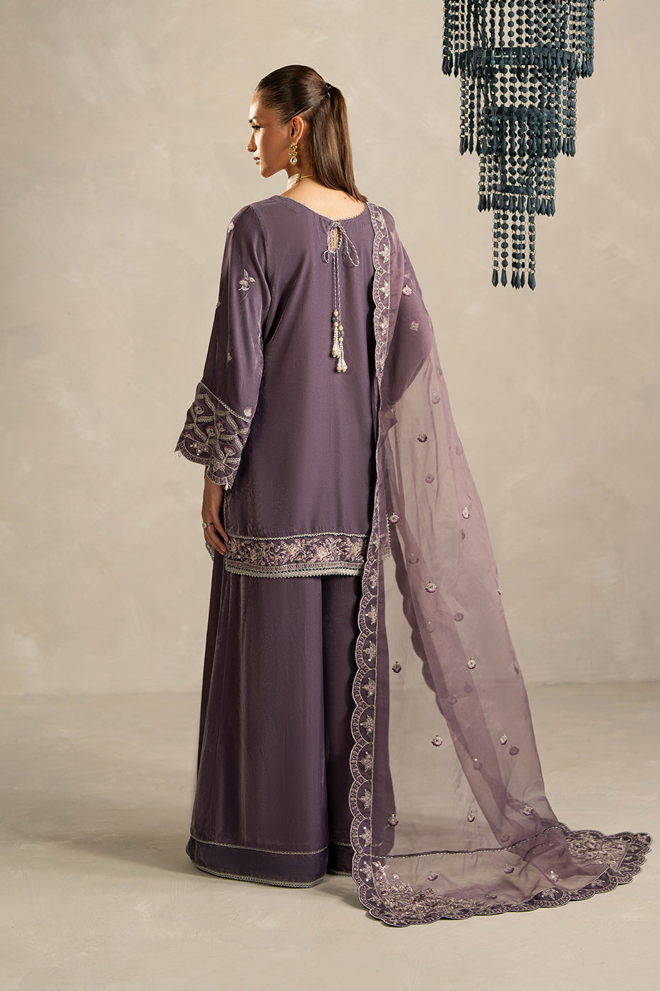 3 PIECE EMBROIDERED VELVET SUIT-HEATHER DUSK (UNSTITCHED)