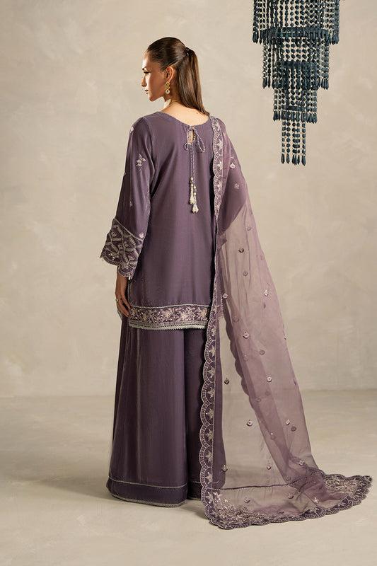 3 PIECE EMBROIDERED VELVET SUIT-HEATHER DUSK (UNSTITCHED)