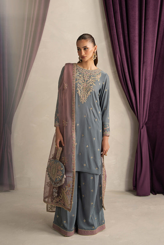 3 PIECE EMBROIDERED VELVET SUIT-MOONLIGHT PEARL (UNSTITCHED)