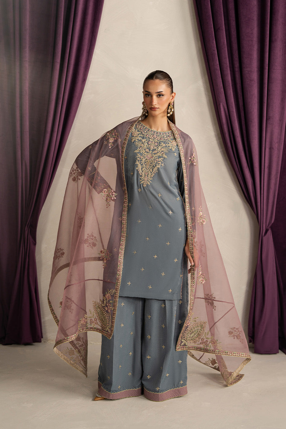 3 PIECE EMBROIDERED VELVET SUIT-MOONLIGHT PEARL (UNSTITCHED)