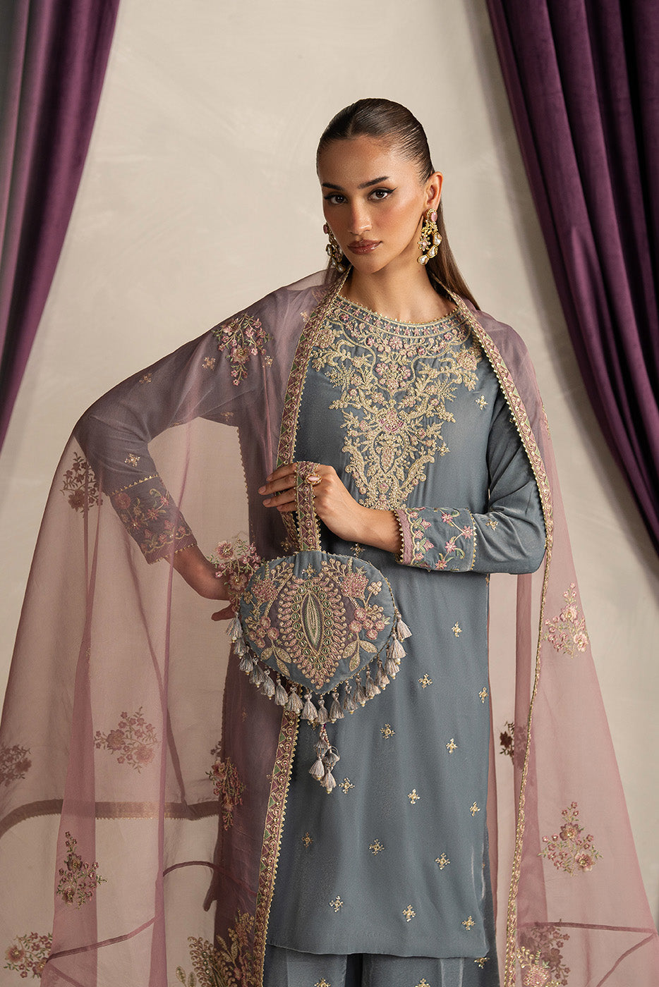 3 PIECE EMBROIDERED VELVET SUIT-MOONLIGHT PEARL (UNSTITCHED)