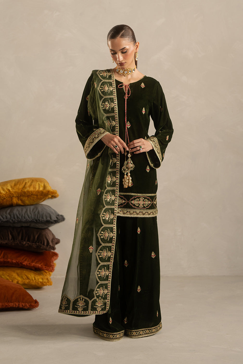 3 PIECE EMBROIDERED VELVET SUIT-BASIL LUXE (UNSTITCHED)