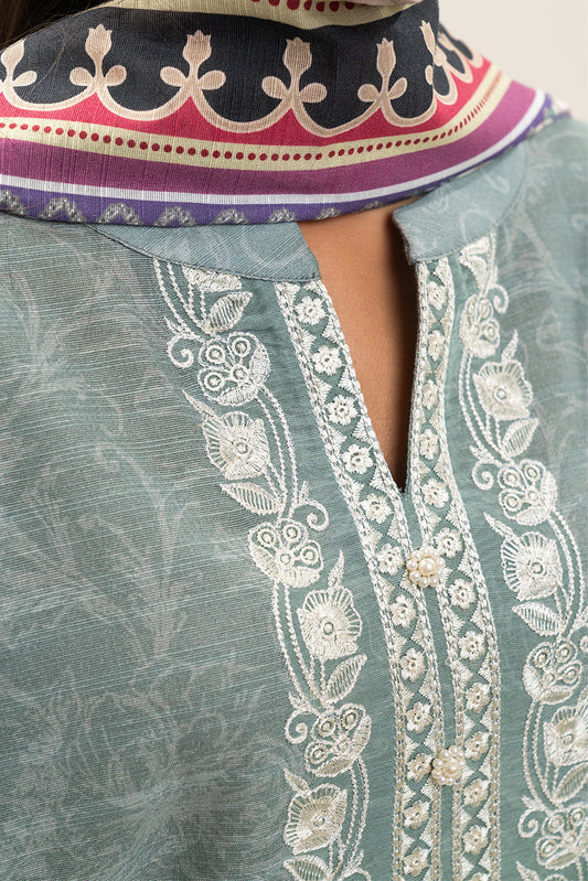 3 PIECE EMBROIDERED SLUB KHADDAR SUIT-WHISPY FROST (UNSTITCHED)