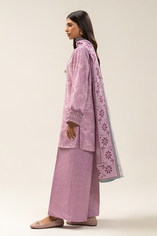 3 PIECE EMBROIDERED SLUB KHADDAR SUIT-LILAC ASH (UNSTITCHED)