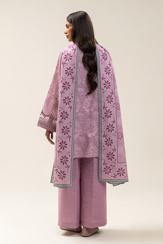 3 PIECE EMBROIDERED SLUB KHADDAR SUIT-LILAC ASH (UNSTITCHED)