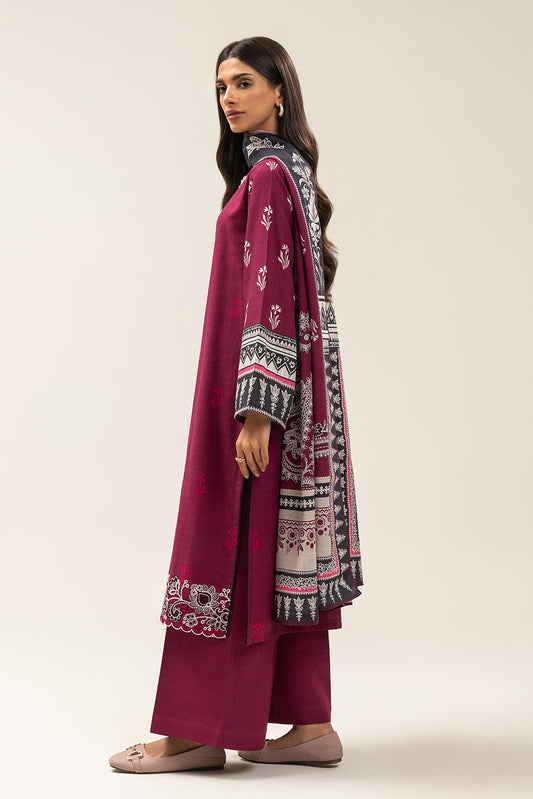 3 PIECE EMBROIDERED SLUB KHADDAR SUIT-ROSEY IMPERIL (UNSTITCHED)